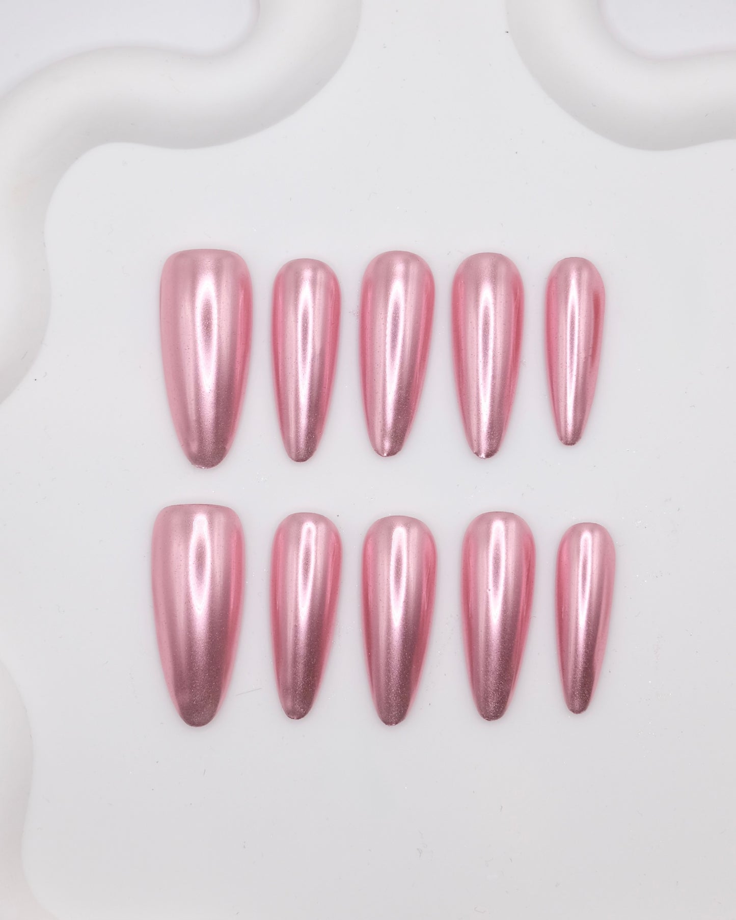 Extra Long Almond Pink Magic Mirror Press On Nails