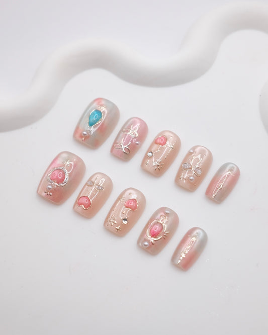 Short Coffin Pink "Sailor Moon" Press On Nails