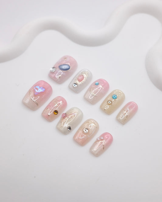 Short Coffin Pink Galaxy Press On Nails