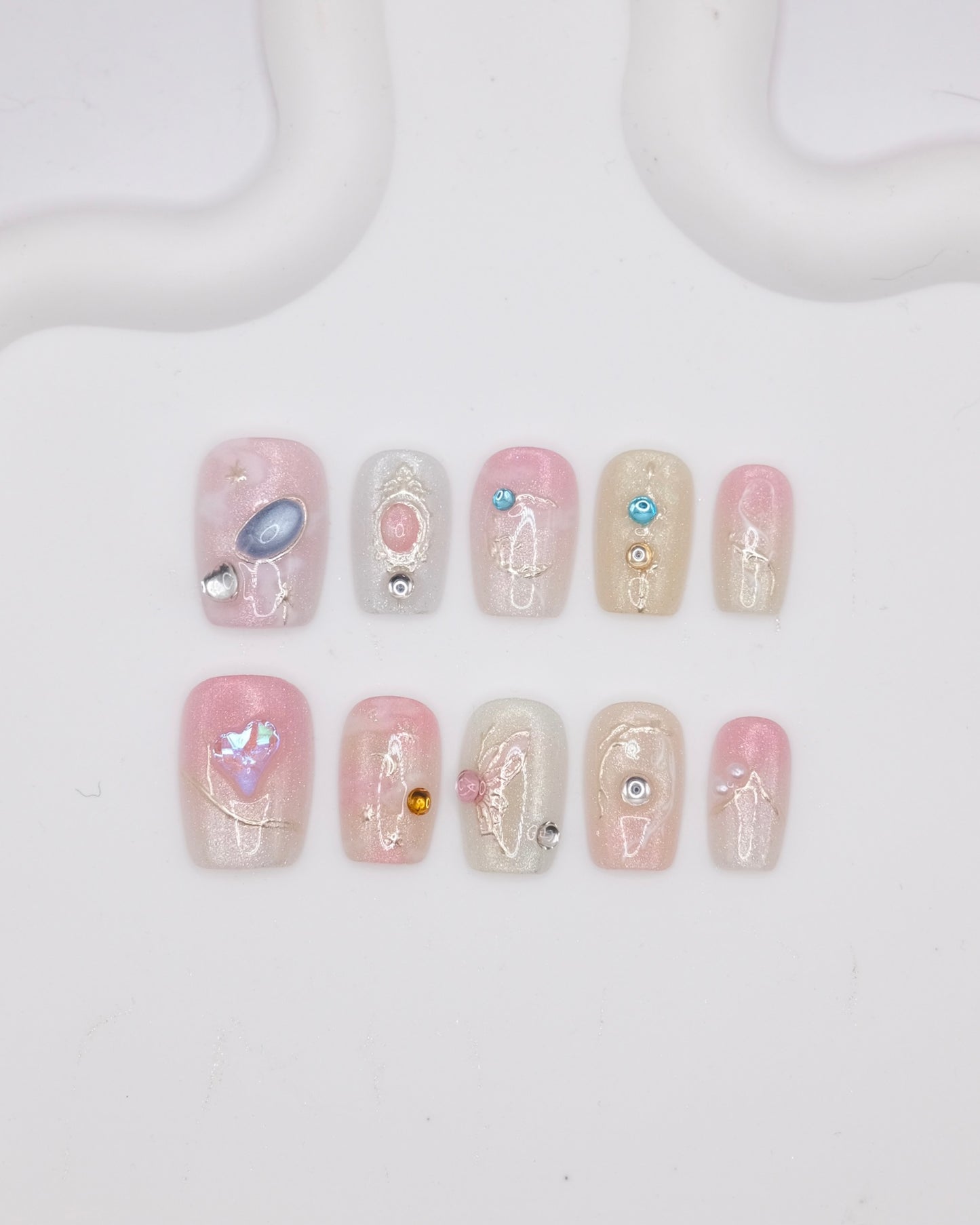 Short Coffin Pink Galaxy Press On Nails