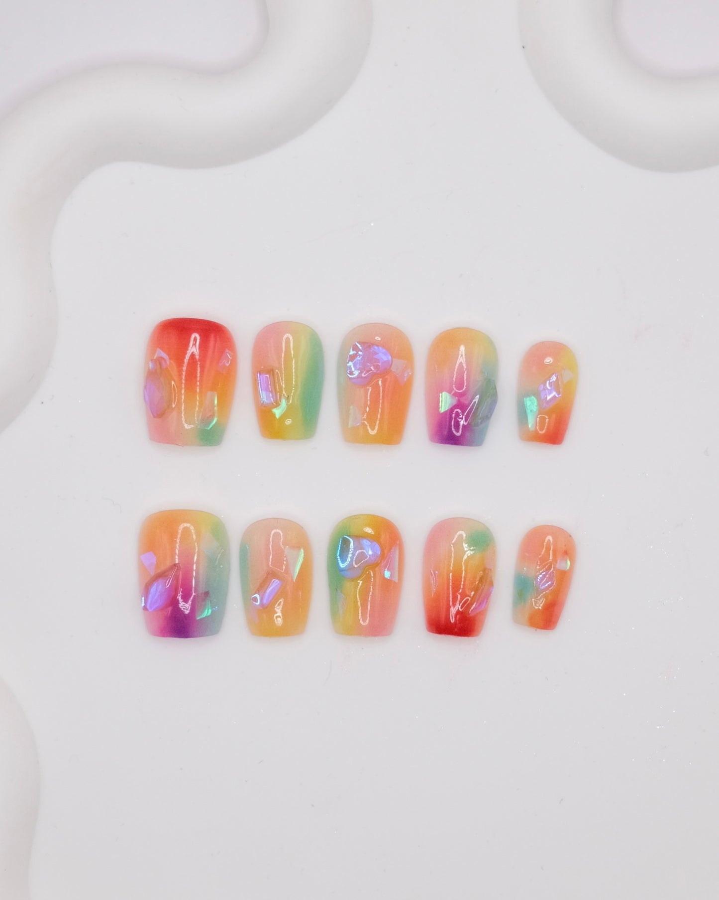 Short Coffin Colorful Rainbow Press On Nails