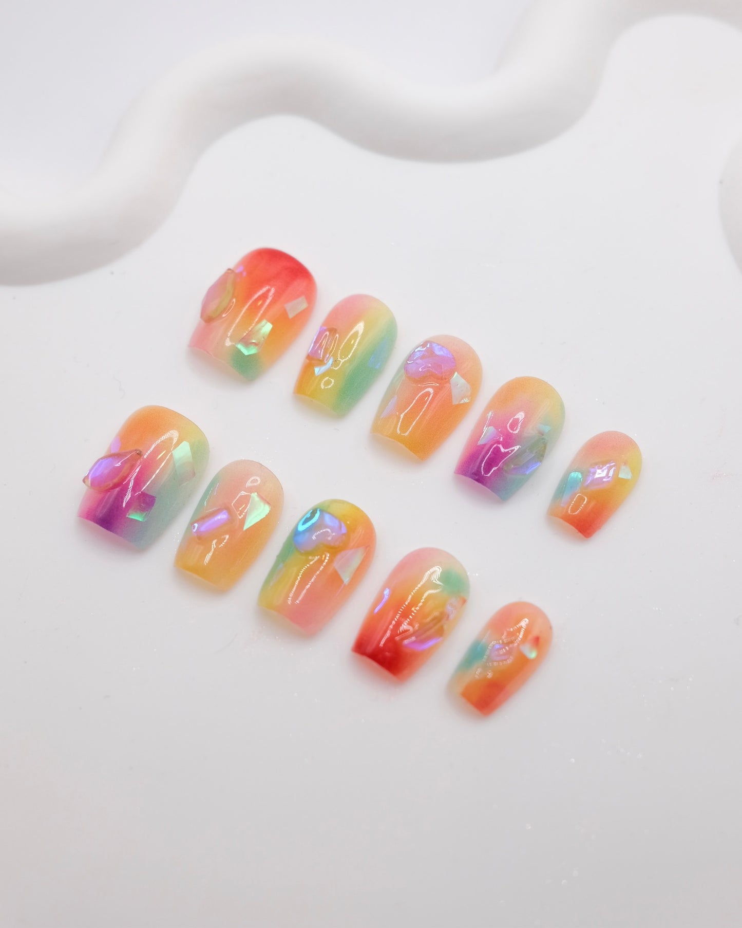 Short Coffin Colorful Rainbow Press On Nails