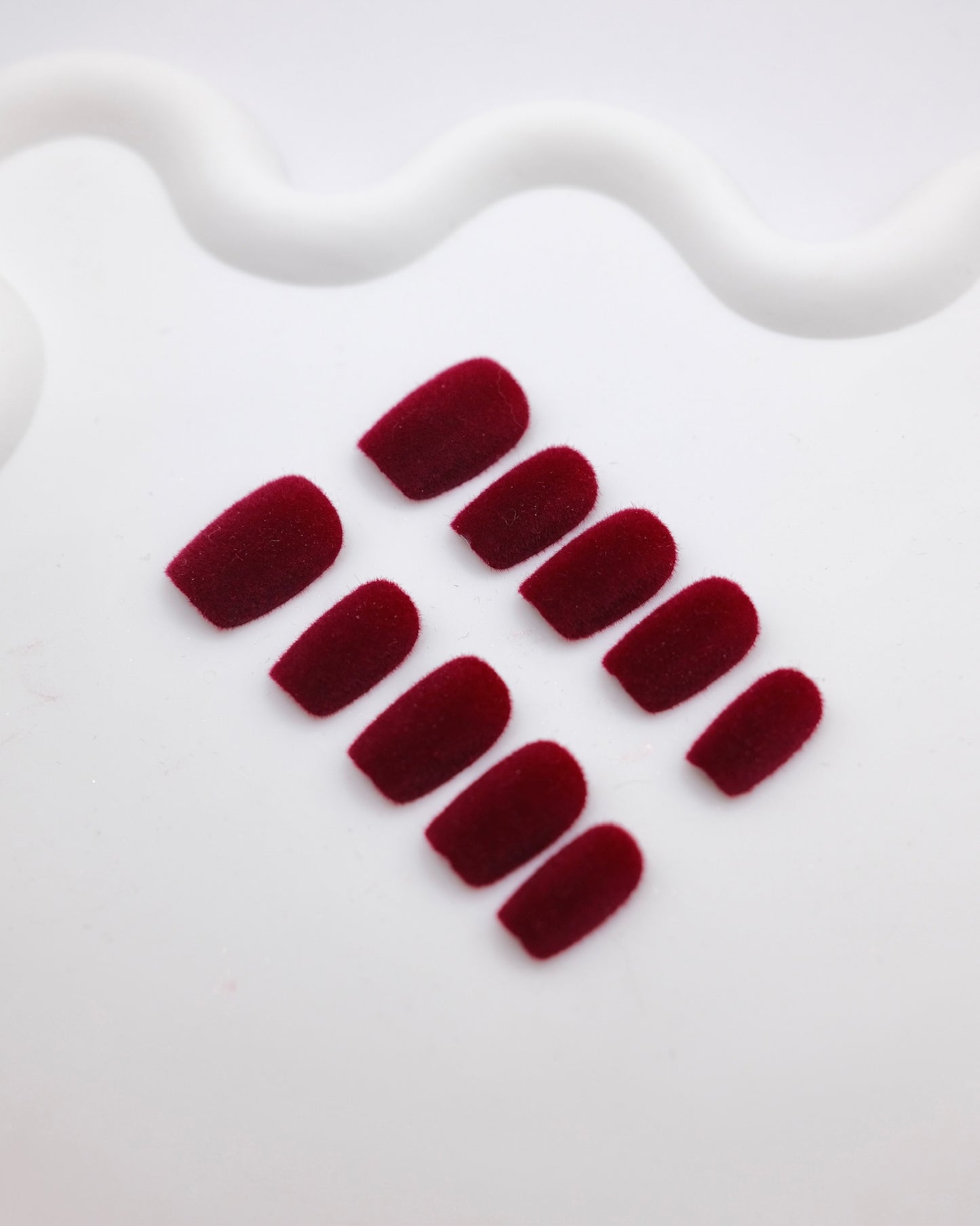 Short Coffin Dark Red Velvet Press On Nails