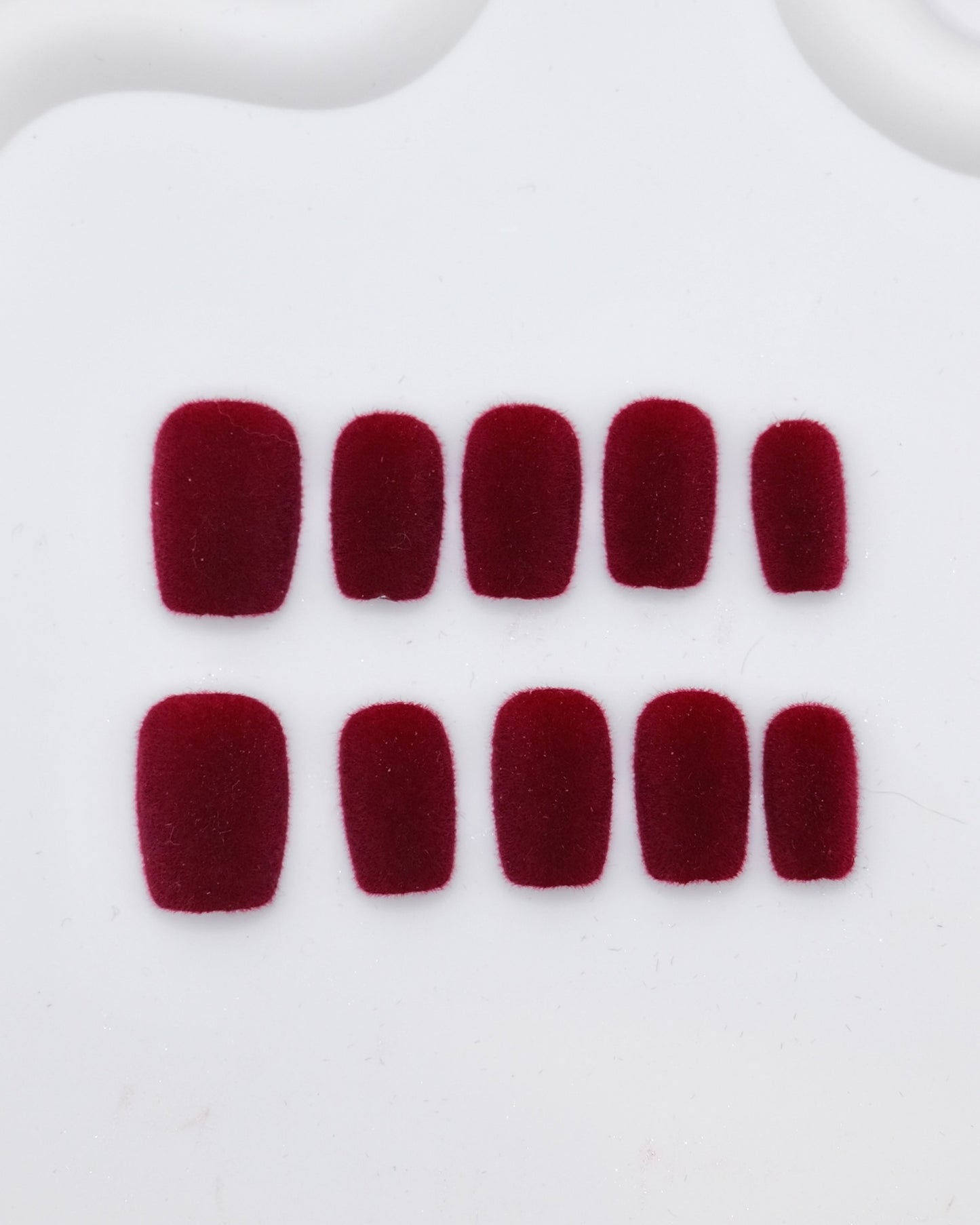 Short Coffin Dark Red Velvet Press On Nails