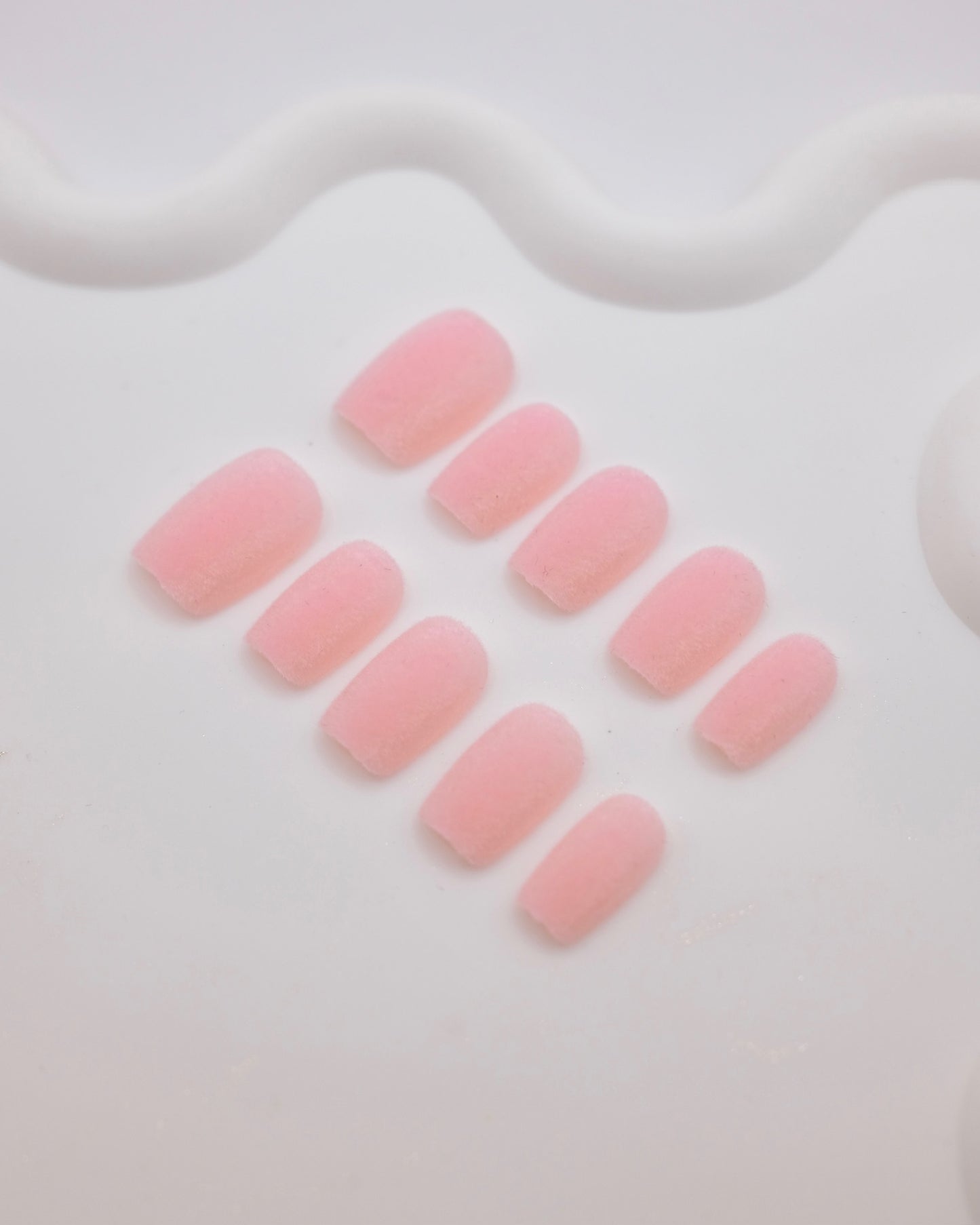 Short Coffin Pink Velvet Press On Nails