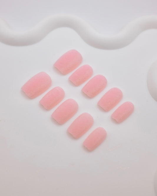 Short Coffin Pink Velvet Press On Nails