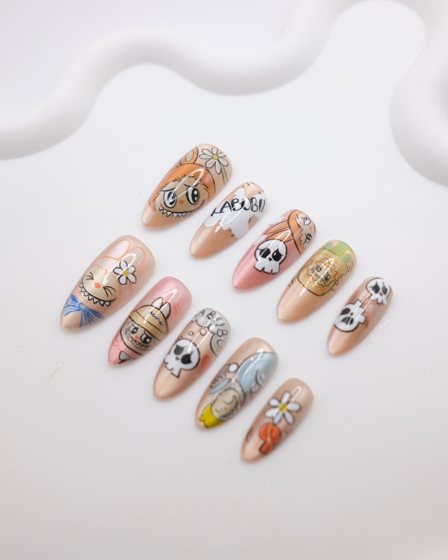 Long Almond Colorful "LABUBU" Press On Nails