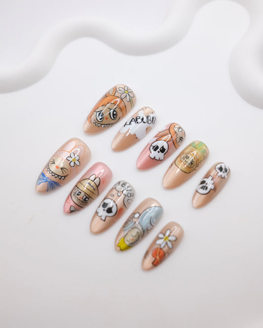 Long Almond Colorful "LABUBU" Press On Nails