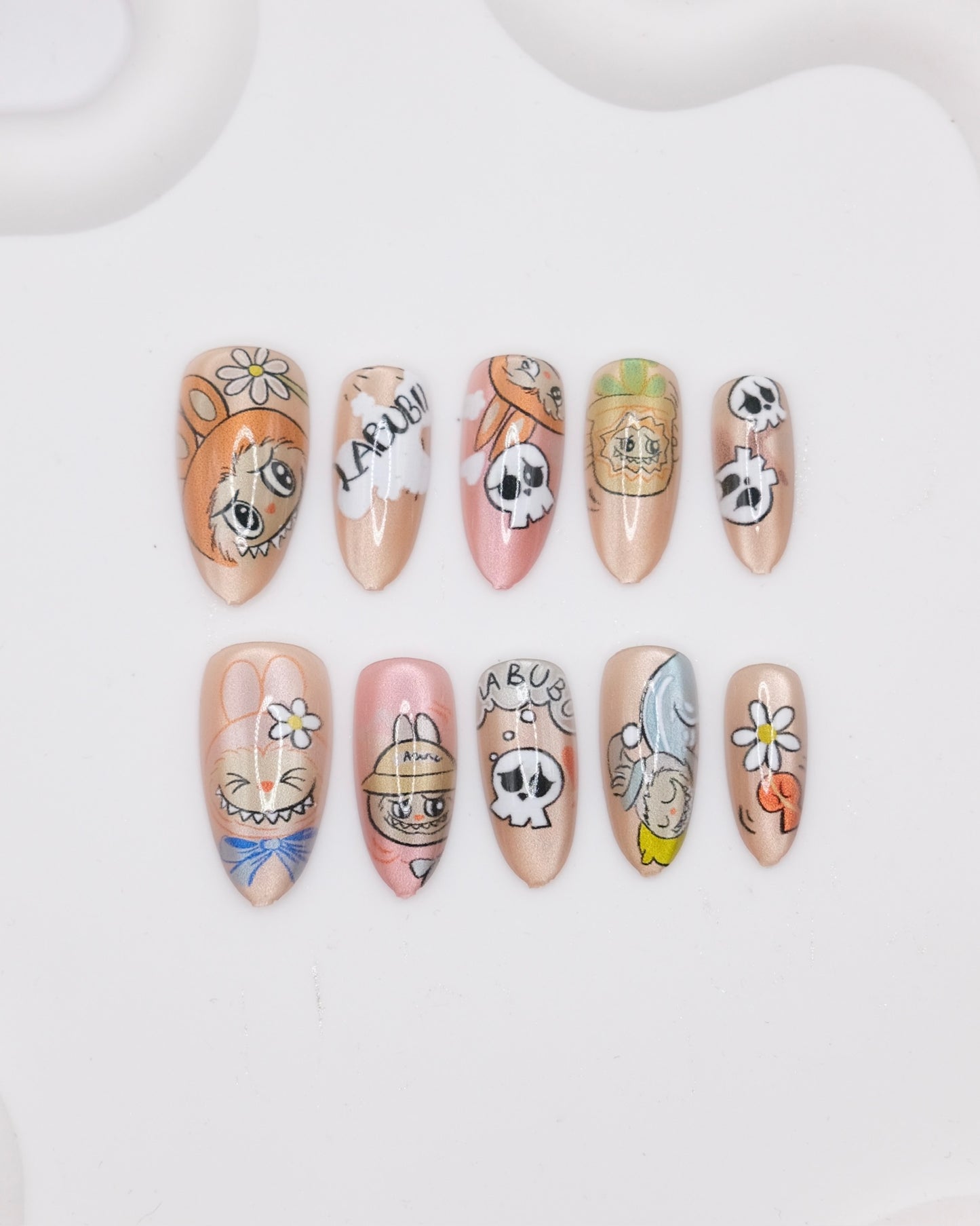 Long Almond Colorful "LABUBU" Press On Nails