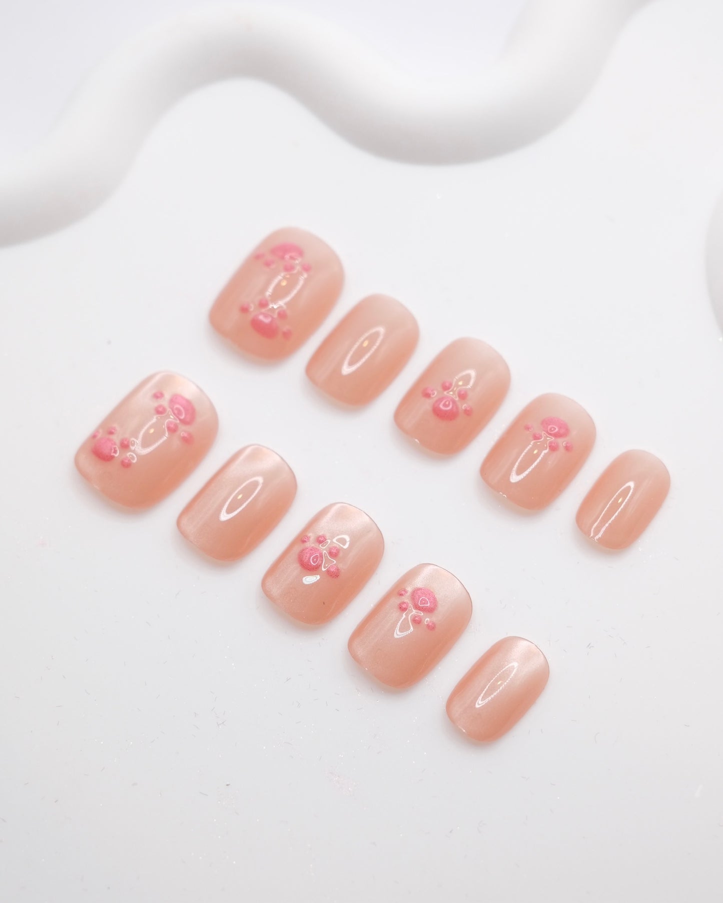 Short Pink Cute Paw Press On Nails