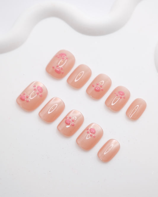 Short Pink Cute Paw Press On Nails