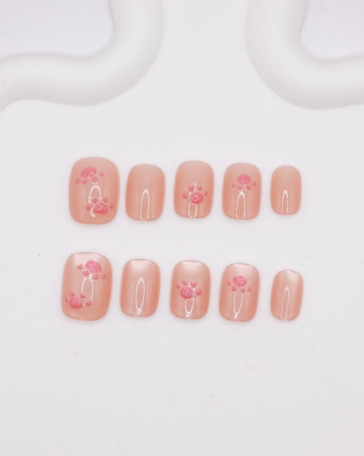 Short Pink Cute Paw Press On Nails