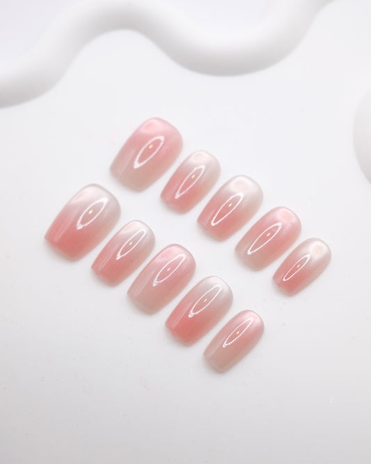 Short Coffin Gradient Pink Cateye Press On Nails