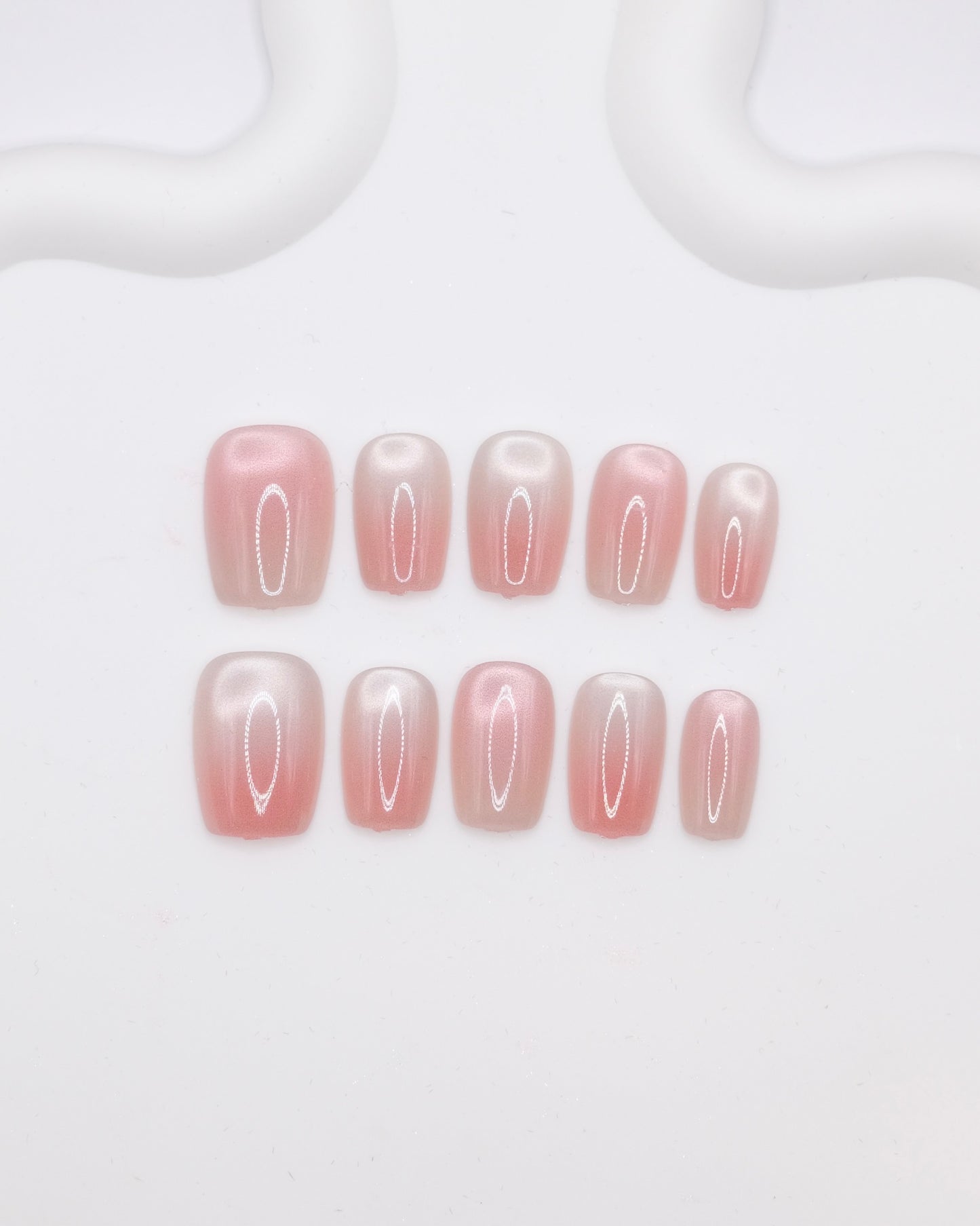 Short Coffin Gradient Pink Cateye Press On Nails