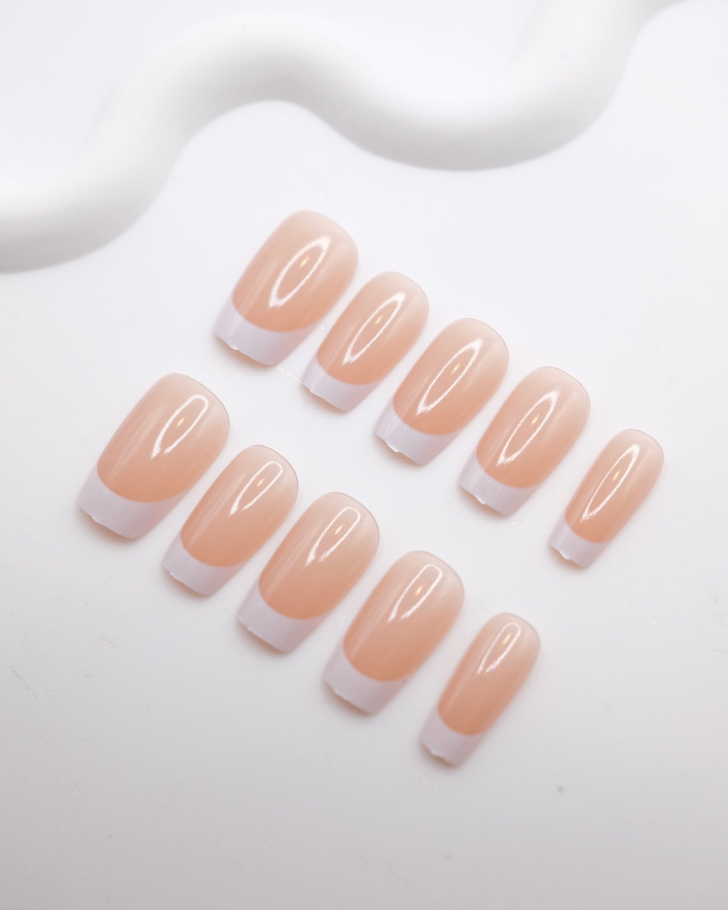 Long Coffin Pink French Manicure Diamond & Pearl Press On Nails