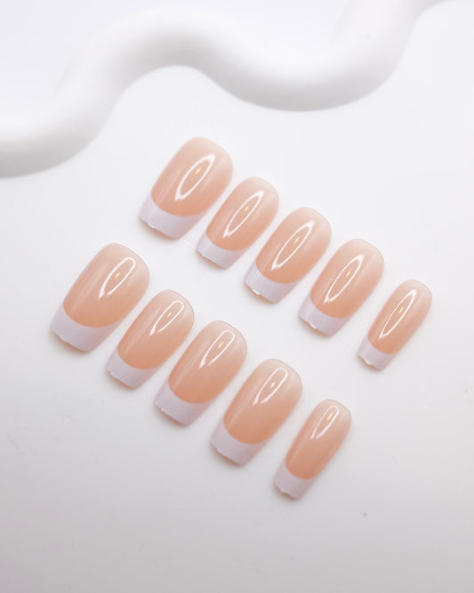 Medium Long Coffin Pink French Manicure Diamond & Pearl Press On Nails
