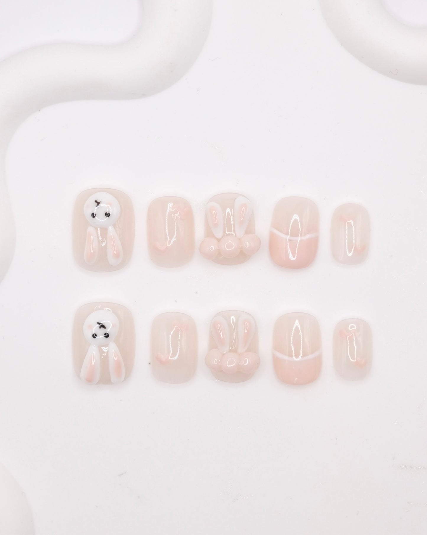 Short Coffin Pink Cute Rabbit Press On Nails