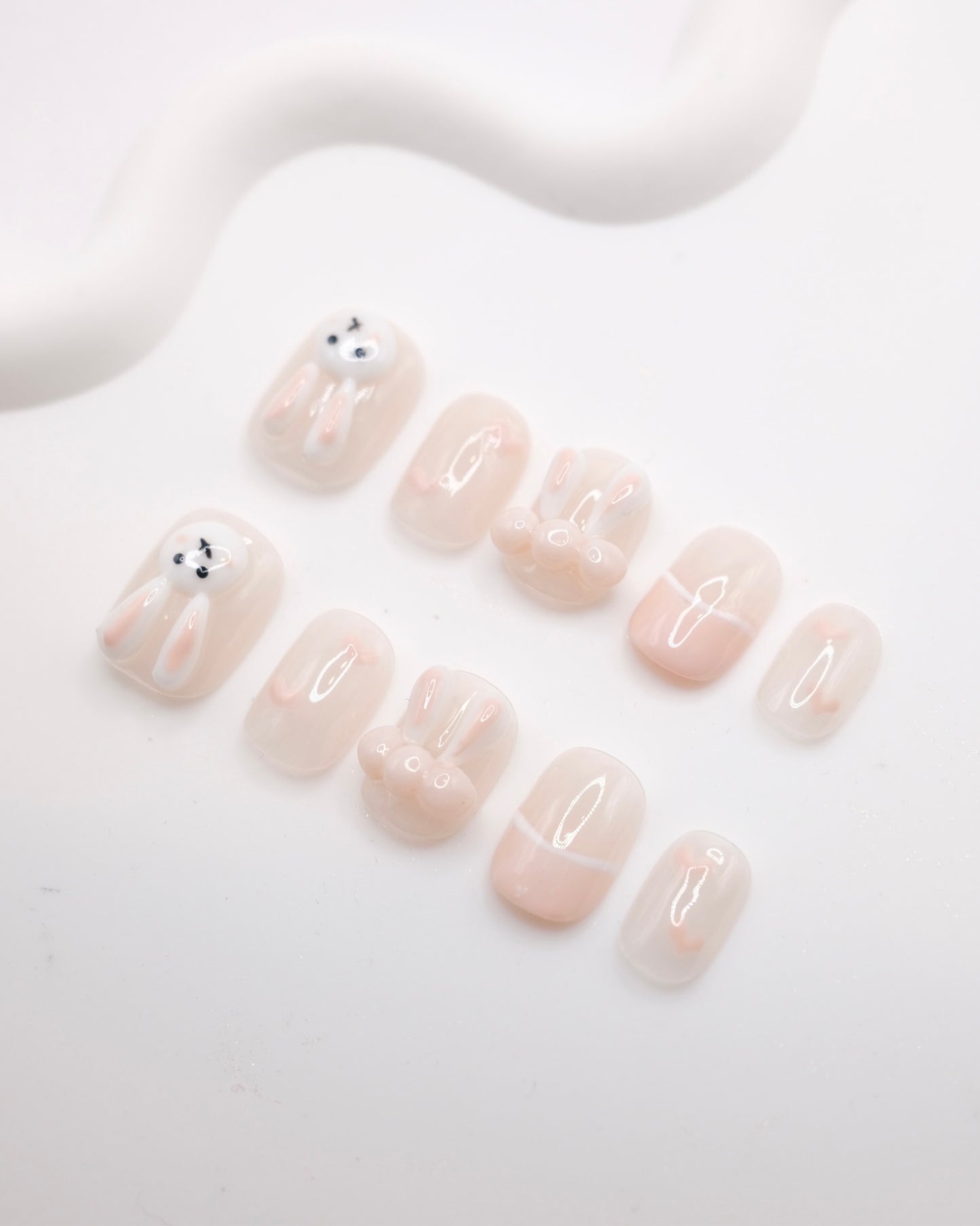 Short Coffin Pink Cute Rabbit Press On Nails