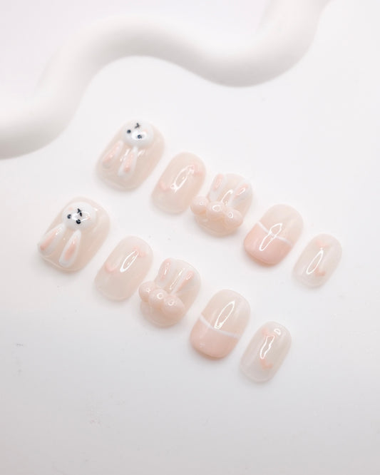 Short Coffin Pink Cute Rabbit Press On Nails