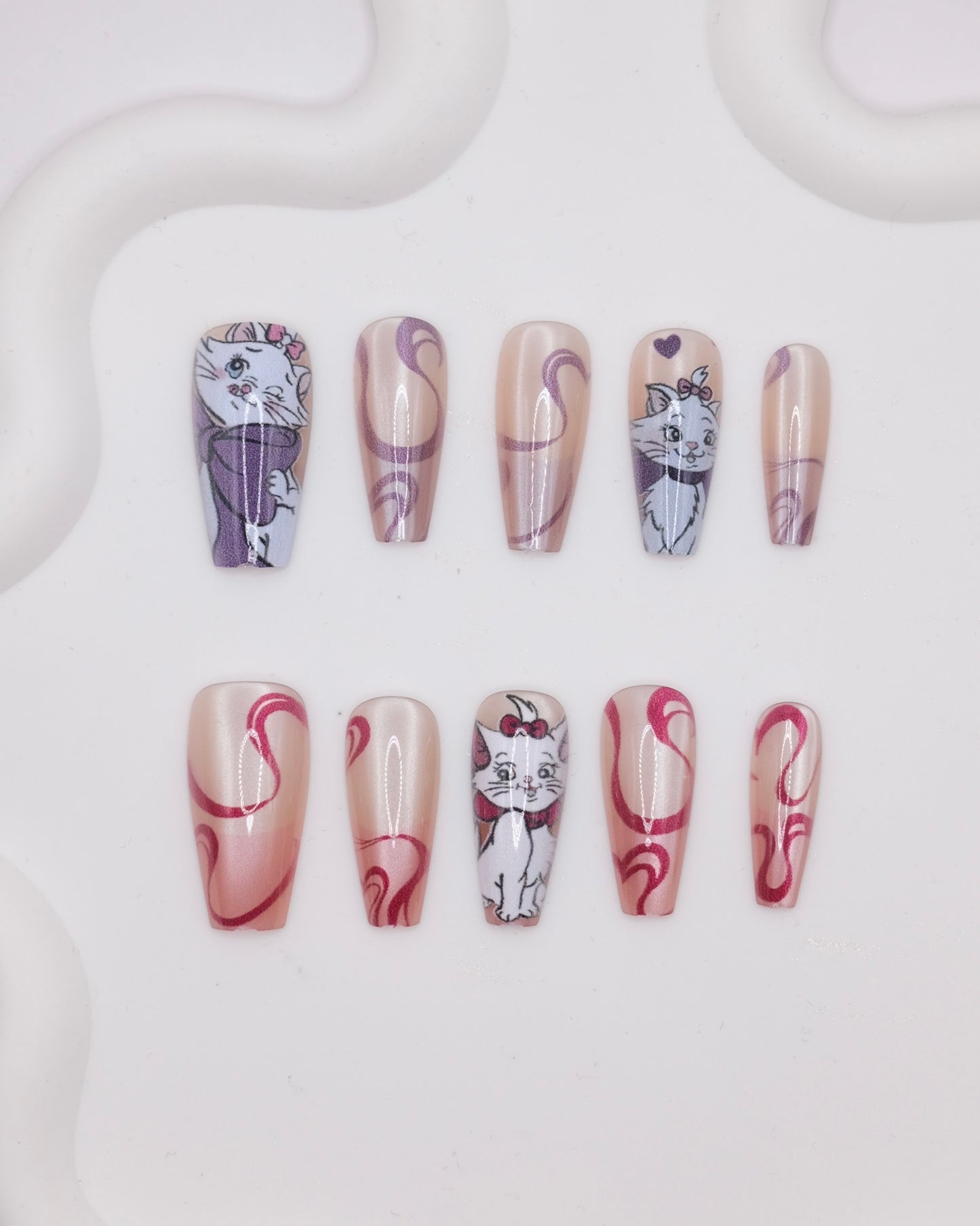 Long Coffin Disney Marie Cat Eye Press-On Nails