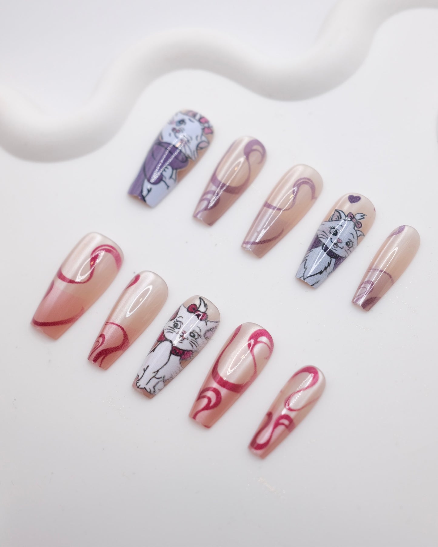 Long Coffin Disney Marie Cat Eye Press-On Nails