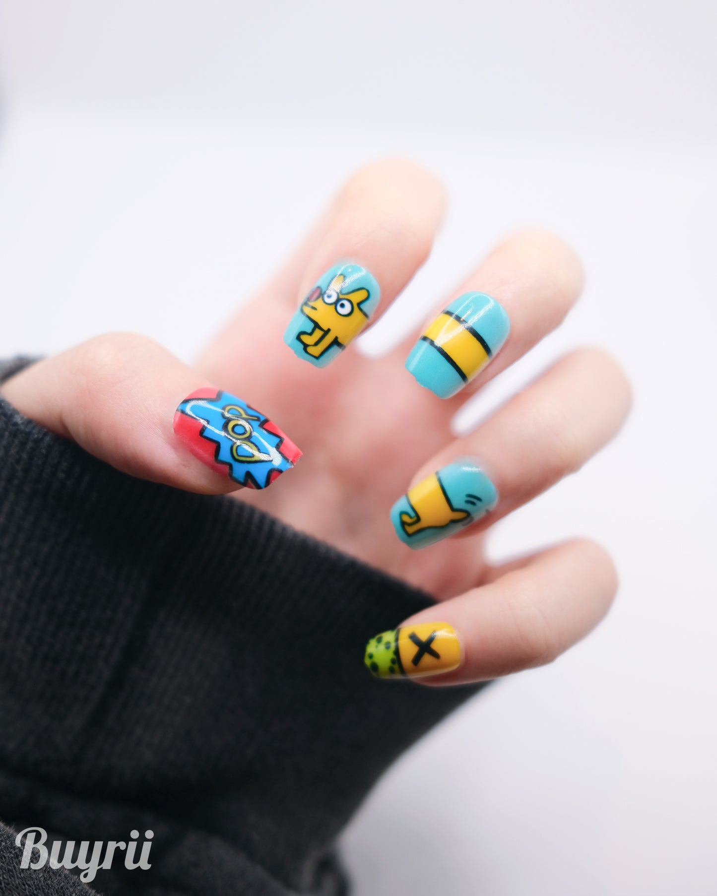 Short Coffin Colorful Pop Art Keith Haring Press On Nails