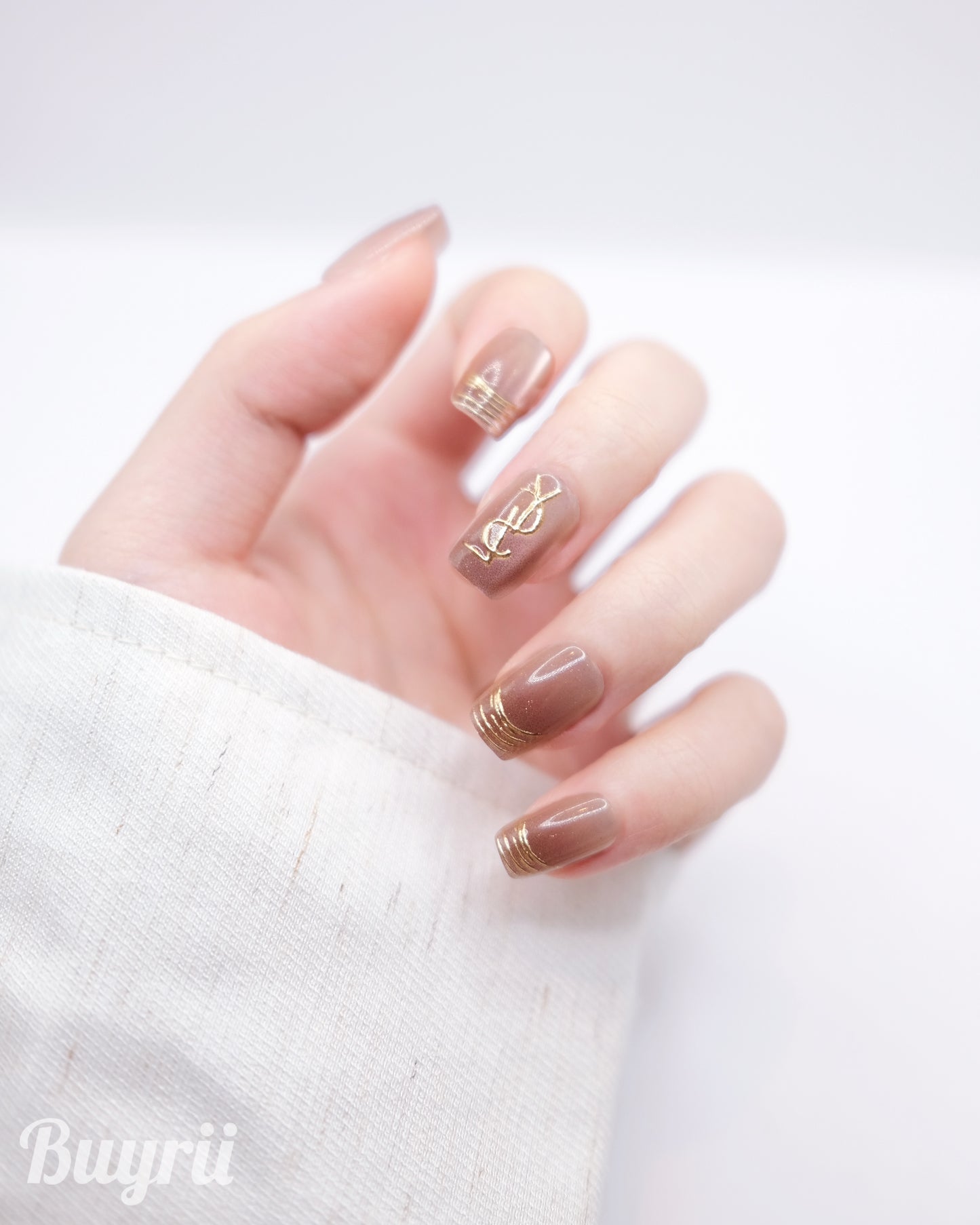 Short Coffin Purple Cateye YSL Press On Nails