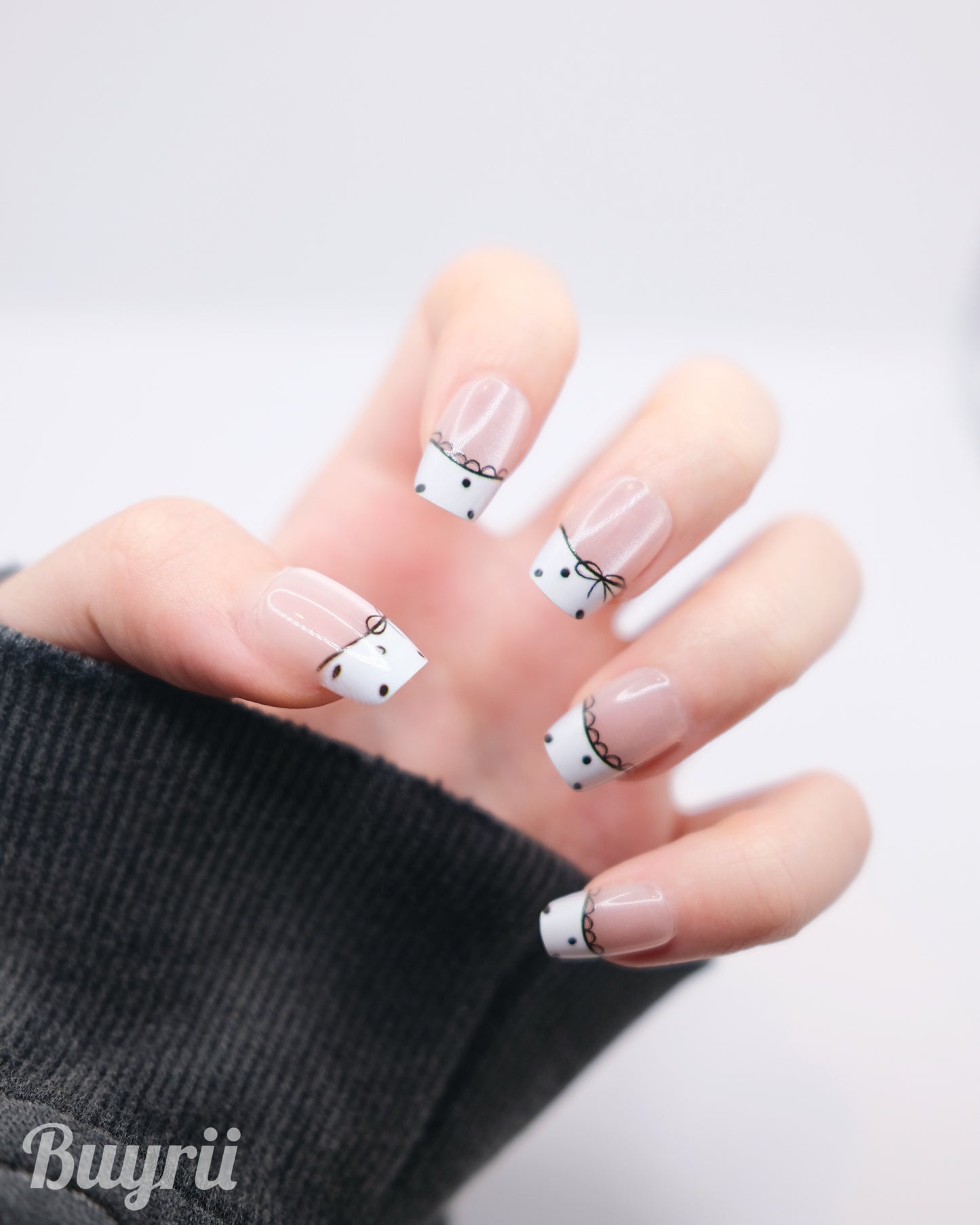 Short Coffin Pink & White French Manicure Press On Nails