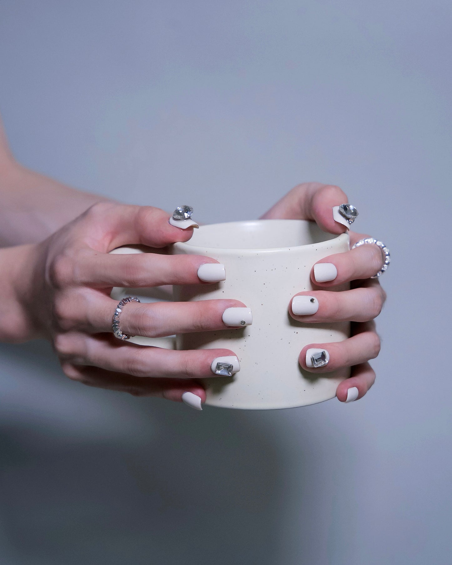 Short Coffin White Shine On You Crazy Diamond Press On Nails