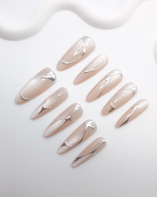 Long Oval Nude Cat Eye Elegant Luxe Press-On Nails
