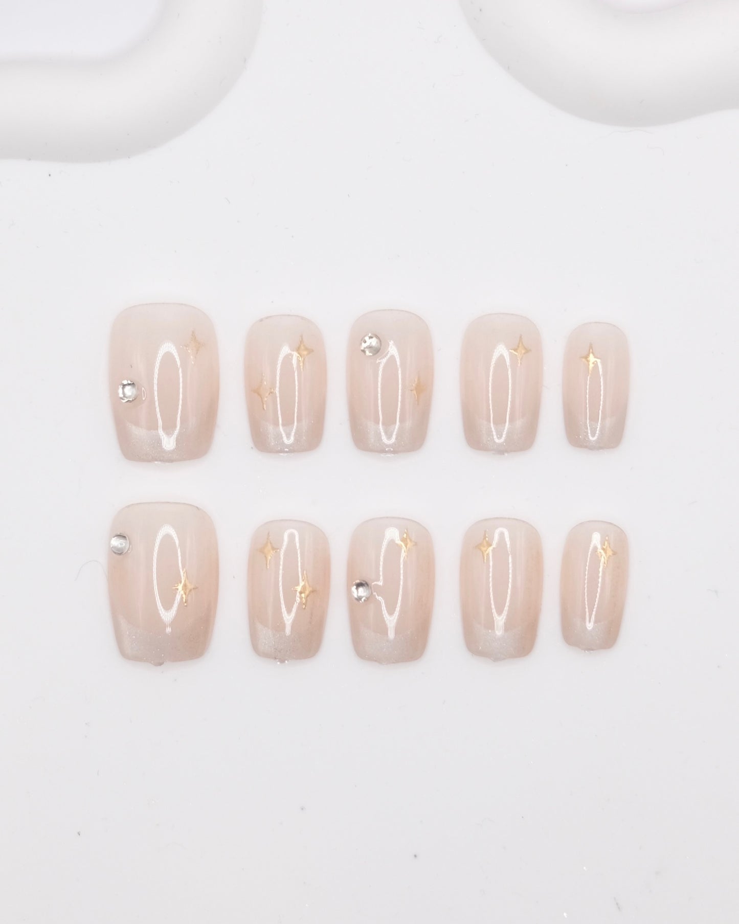 Short Coffin Nude French Starry Diamond Press-On Nails