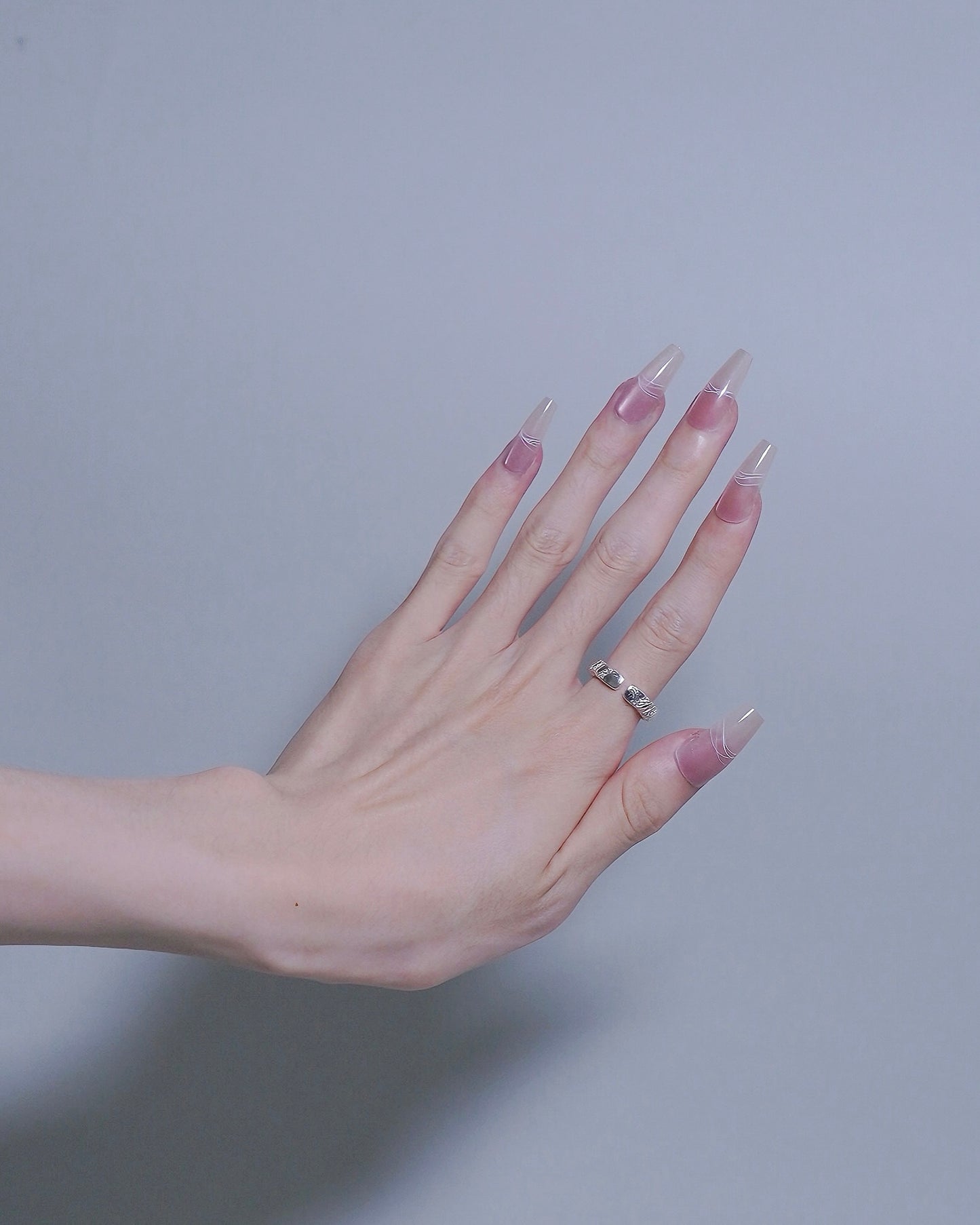Long Coffin Cateye Gradient Pink Press On Nails