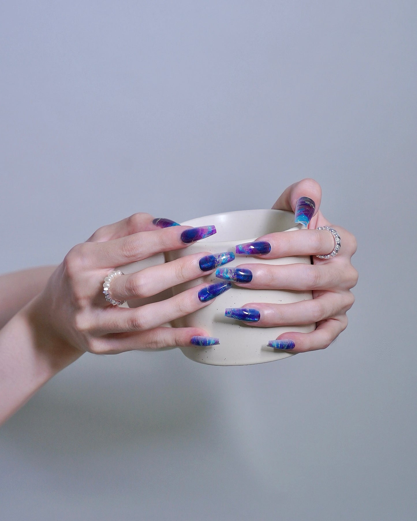 Long Coffin Colorful Splatter Press On Nails