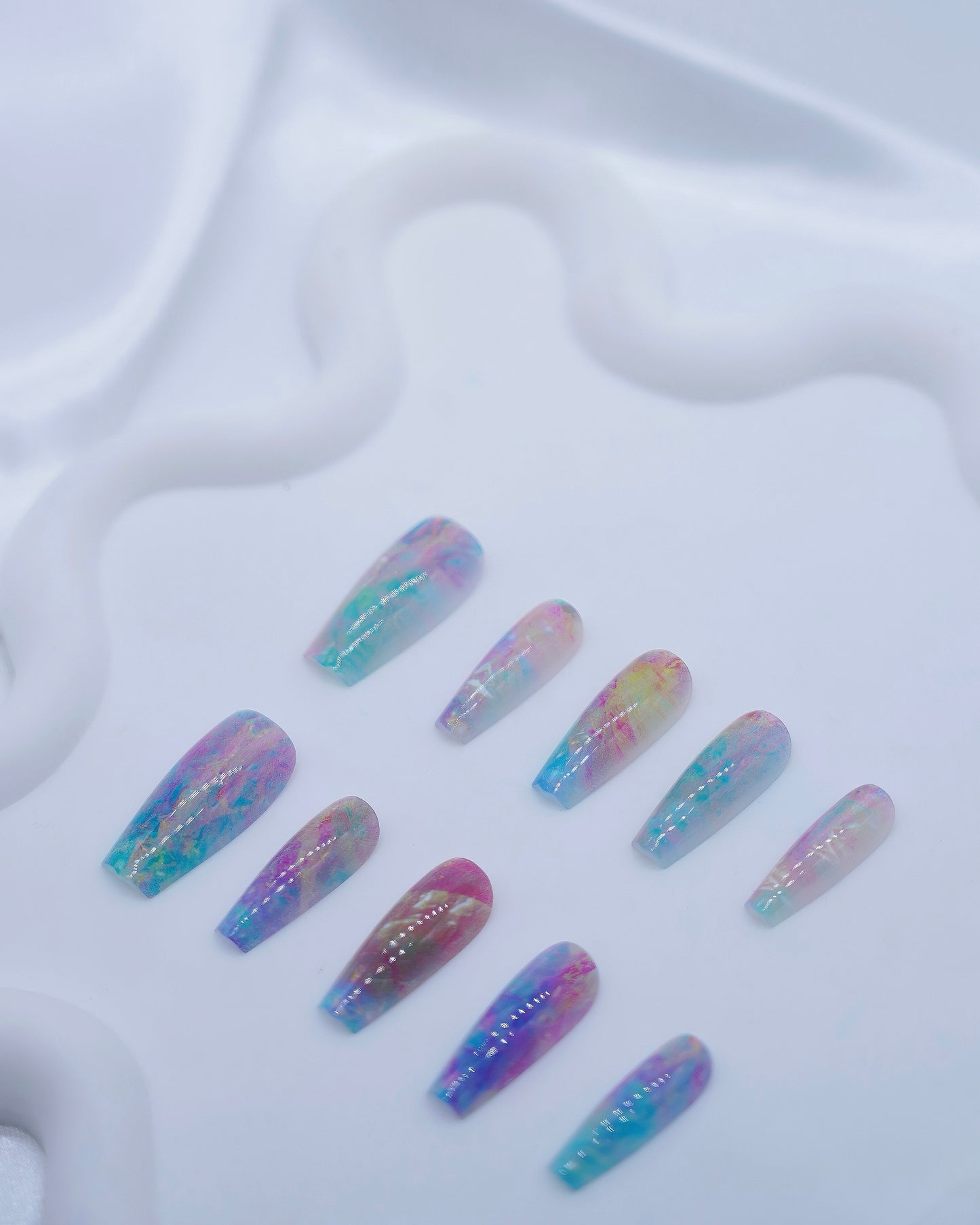 Long Coffin Colorful Splatter II Press On Nail