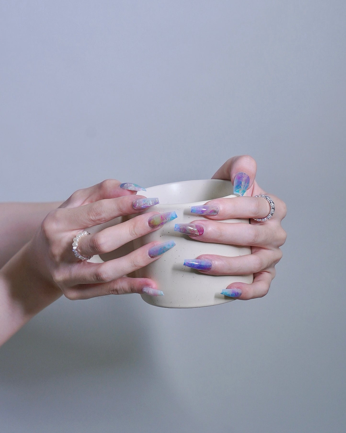 Long Coffin Colorful Splatter II Press On Nail