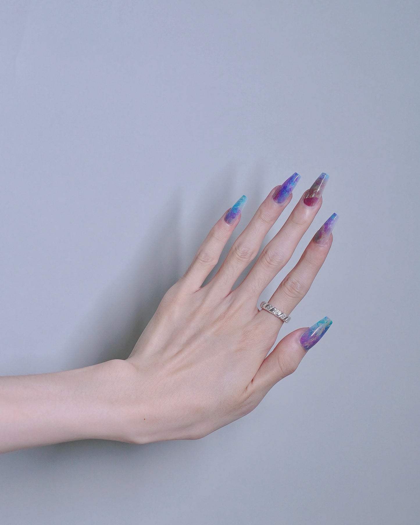 Long Coffin Colorful Splatter II Press On Nail