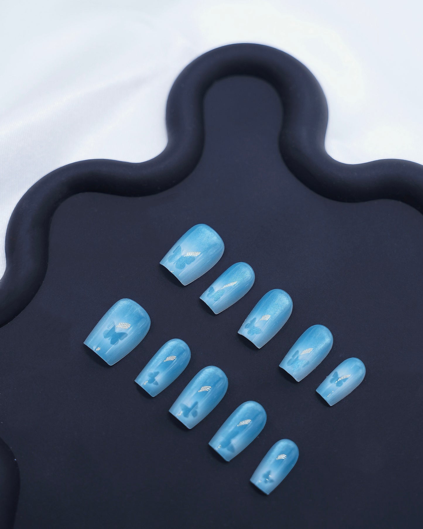 Short Coffin Cateye Gradient Blue Butterfly Press On Nails