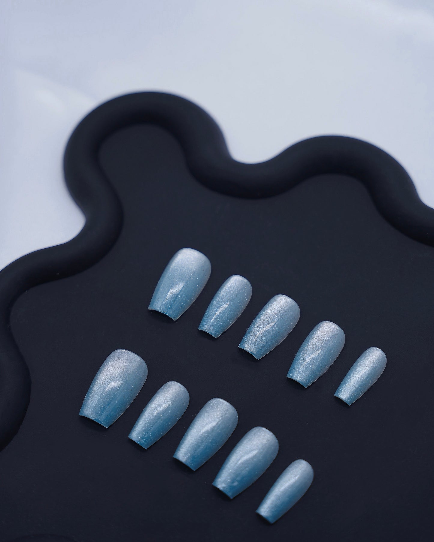 Mid-Long Coffin Cateye Gradient Blue Press On Nails