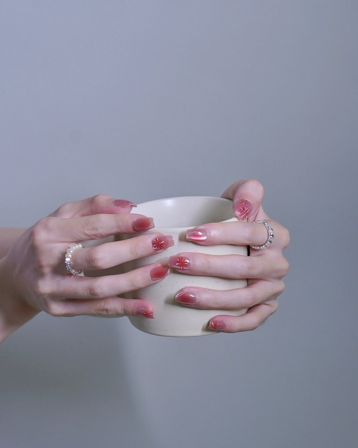 Short Coffin Cateye Pink Firework Press On Nails