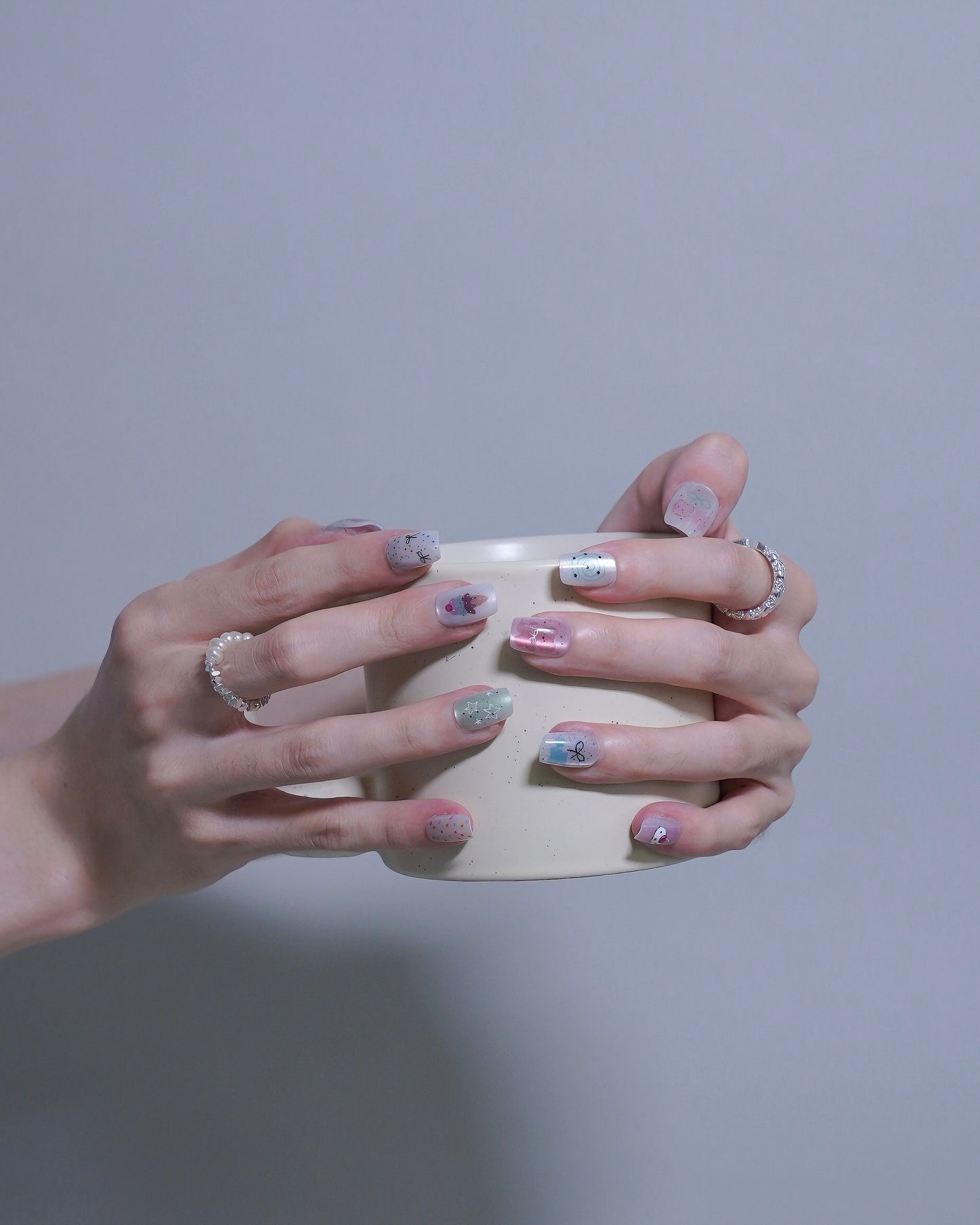 Short Coffin Cateye Cute Colorful Bear & Ice cream Press On Nails