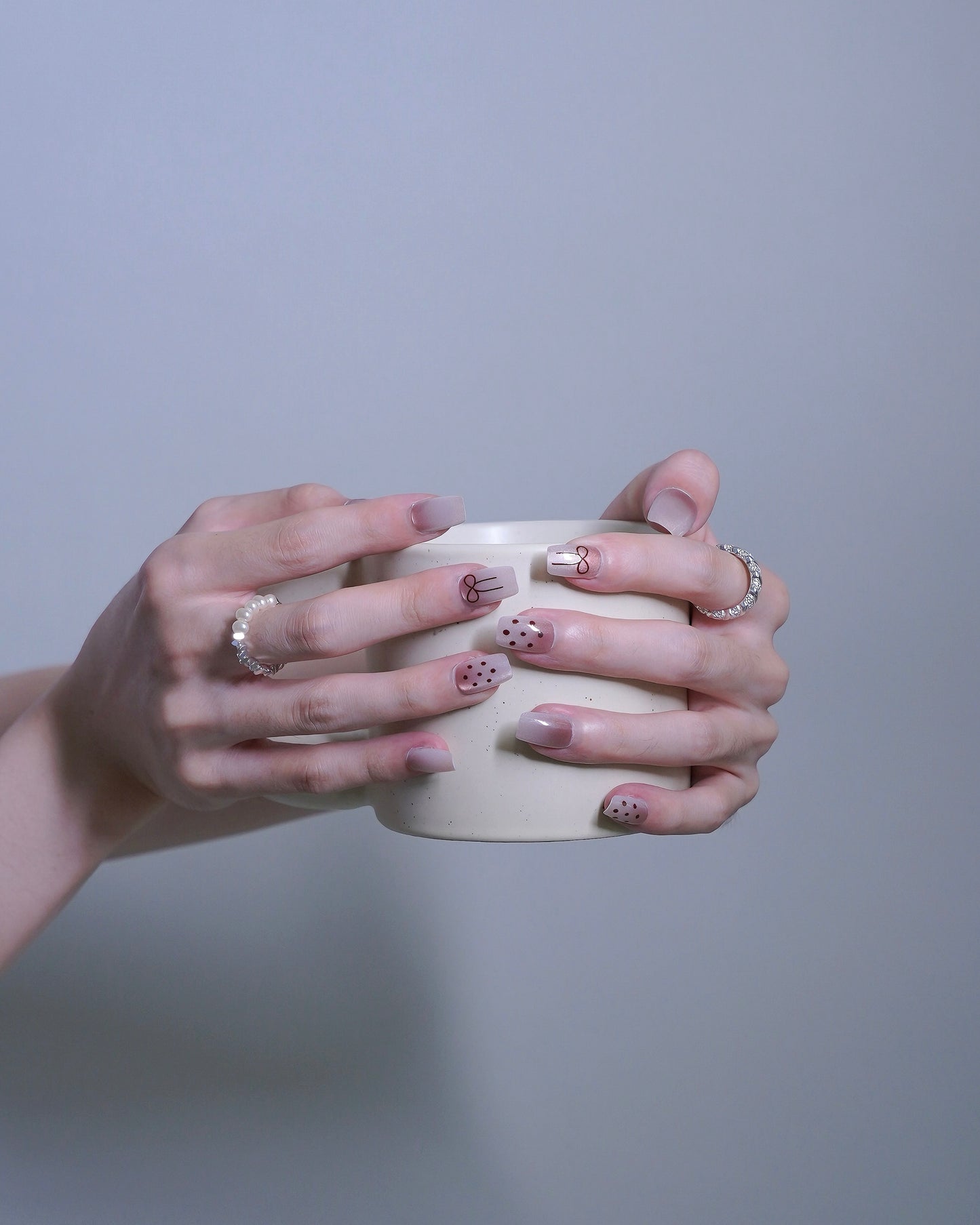 Short Coffin Cateye Gradient Pink Bow Press On Nails