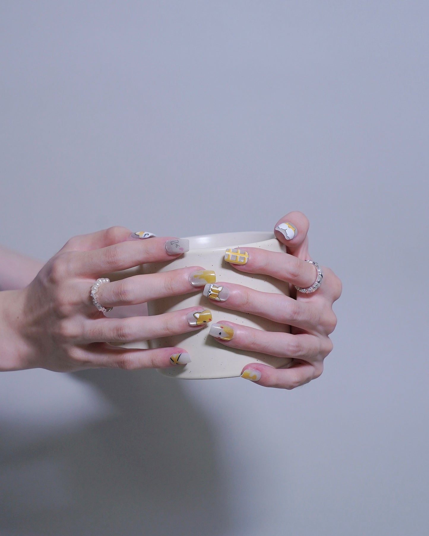 Short Coffin Cateye Yellow Cute Corgi Press On Nails