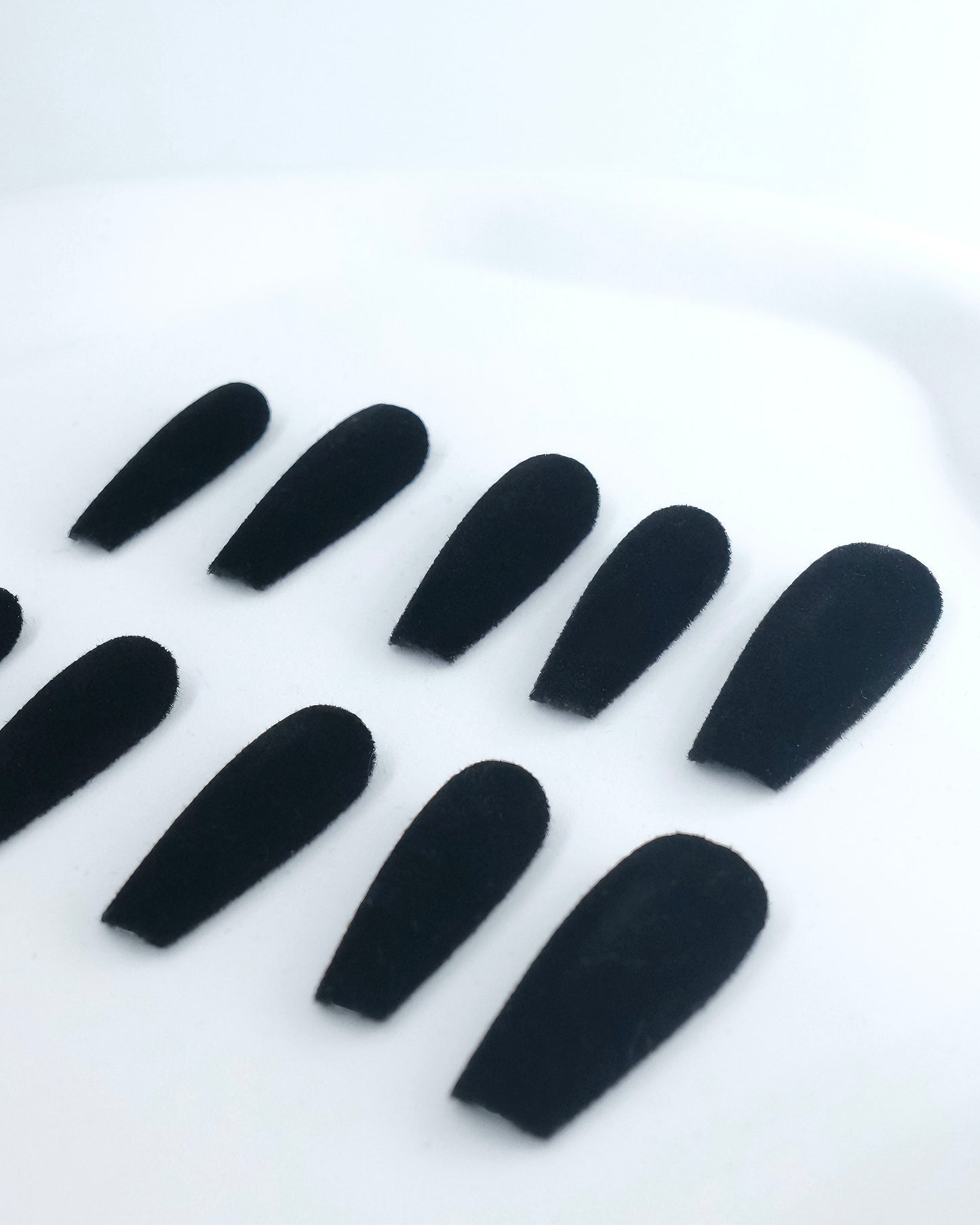 Extra Long Coffin Black Velvet Press On Nails