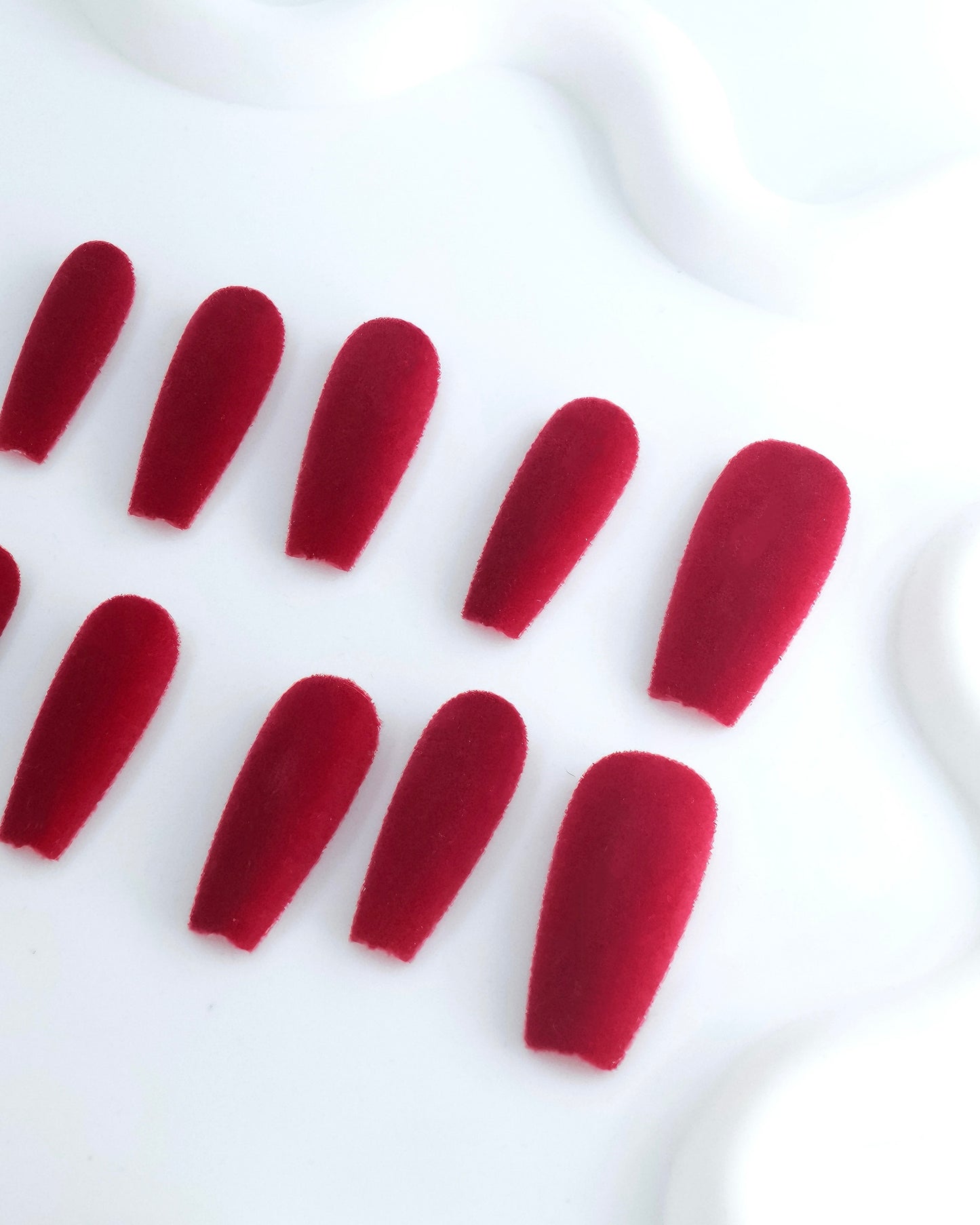 Extra Long Coffin Red Velvet Press On Nails