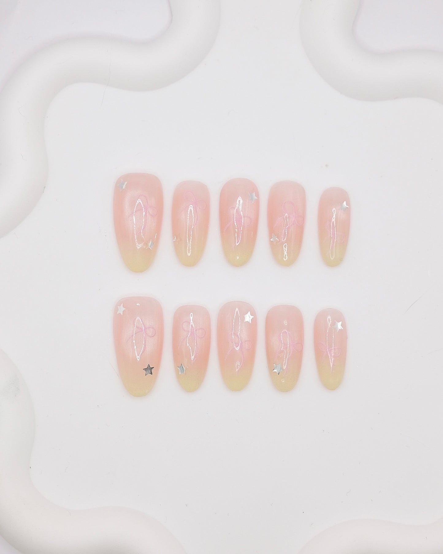 Long Oval Light Pink With Starry Galaxy Press On nails