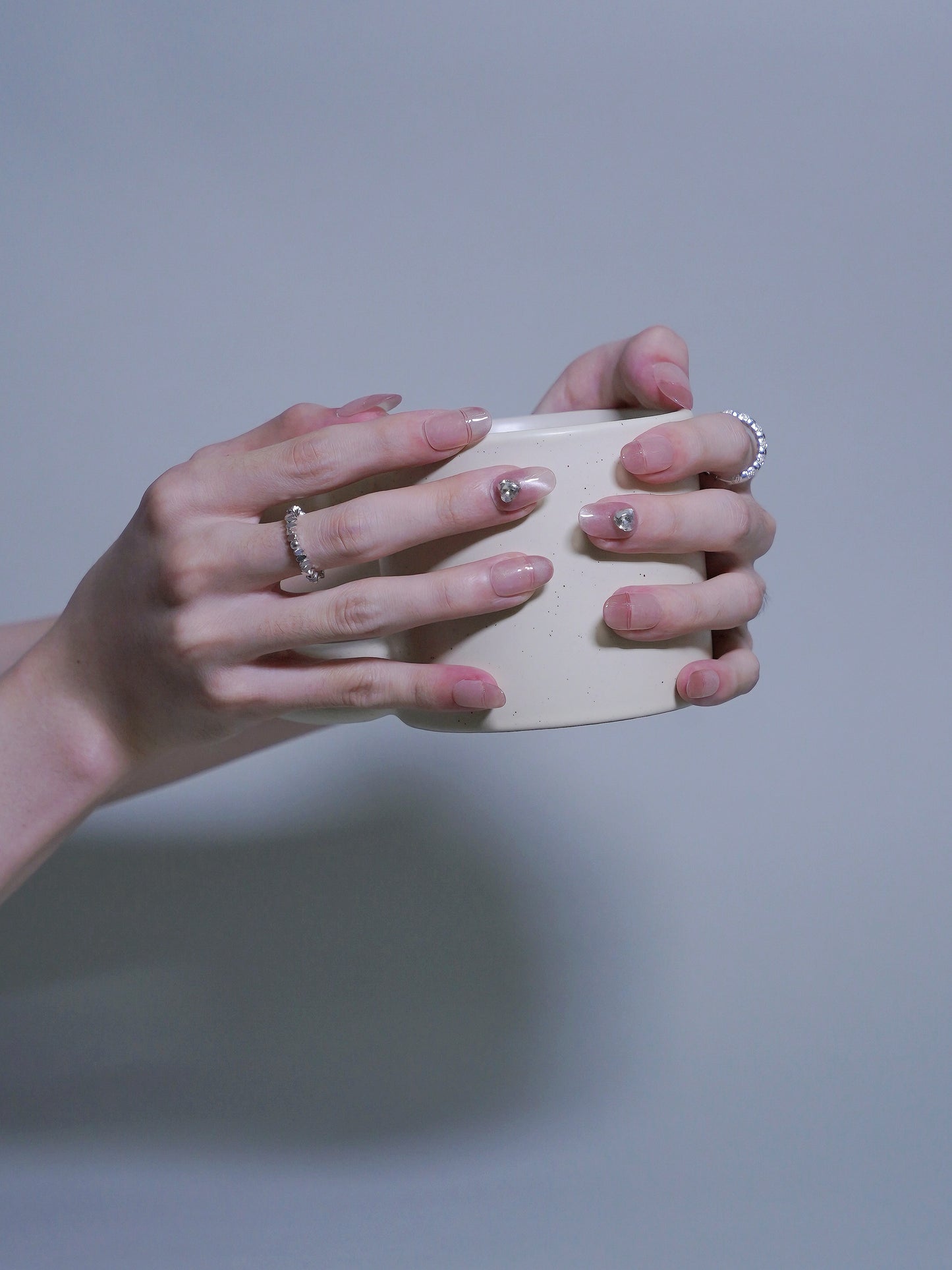 Short Oval Pink & Love Heart Diamond Press On Nails