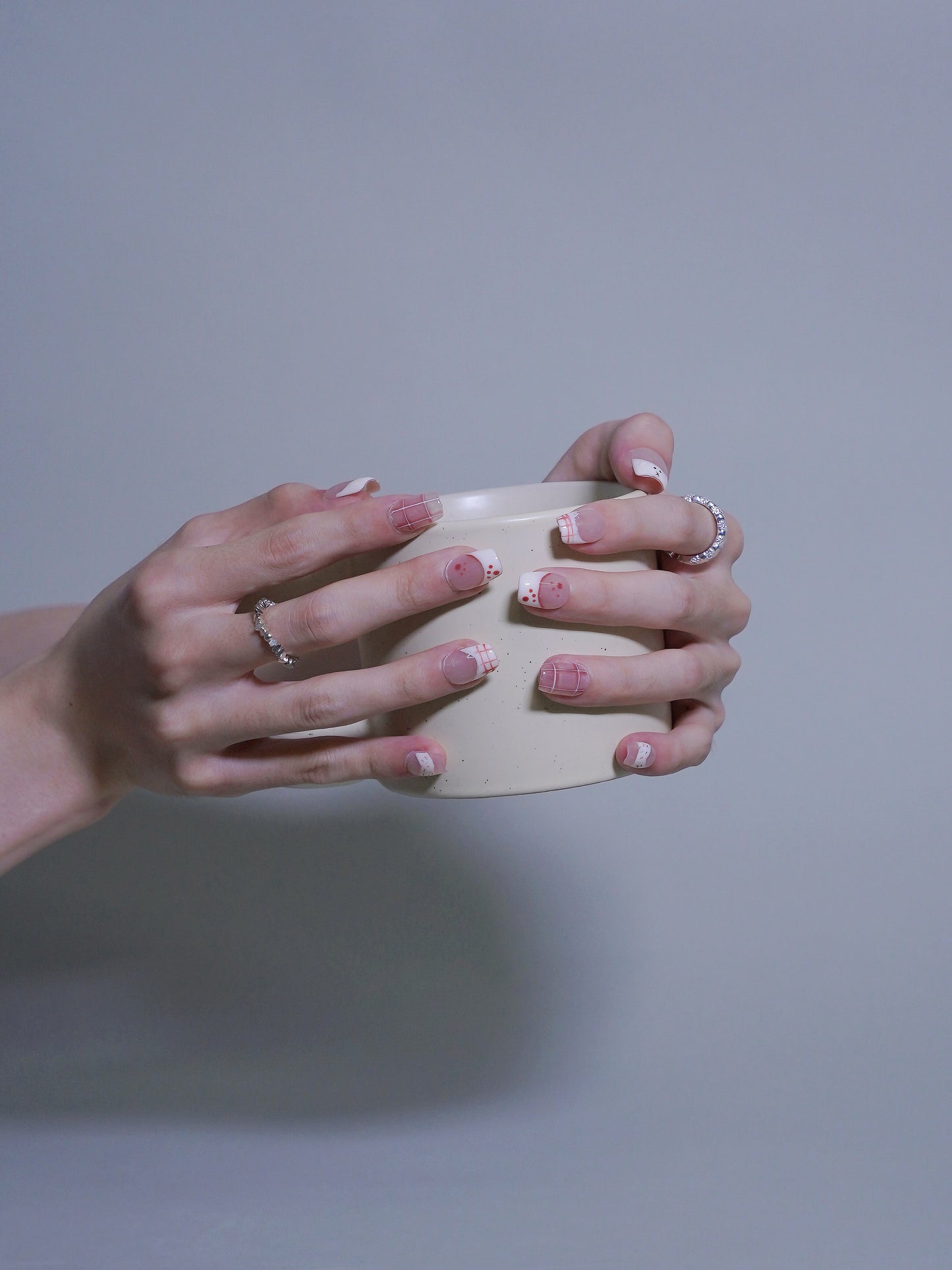 Short Coffin Pink & Nude Color Cute Kitty Press On Nails