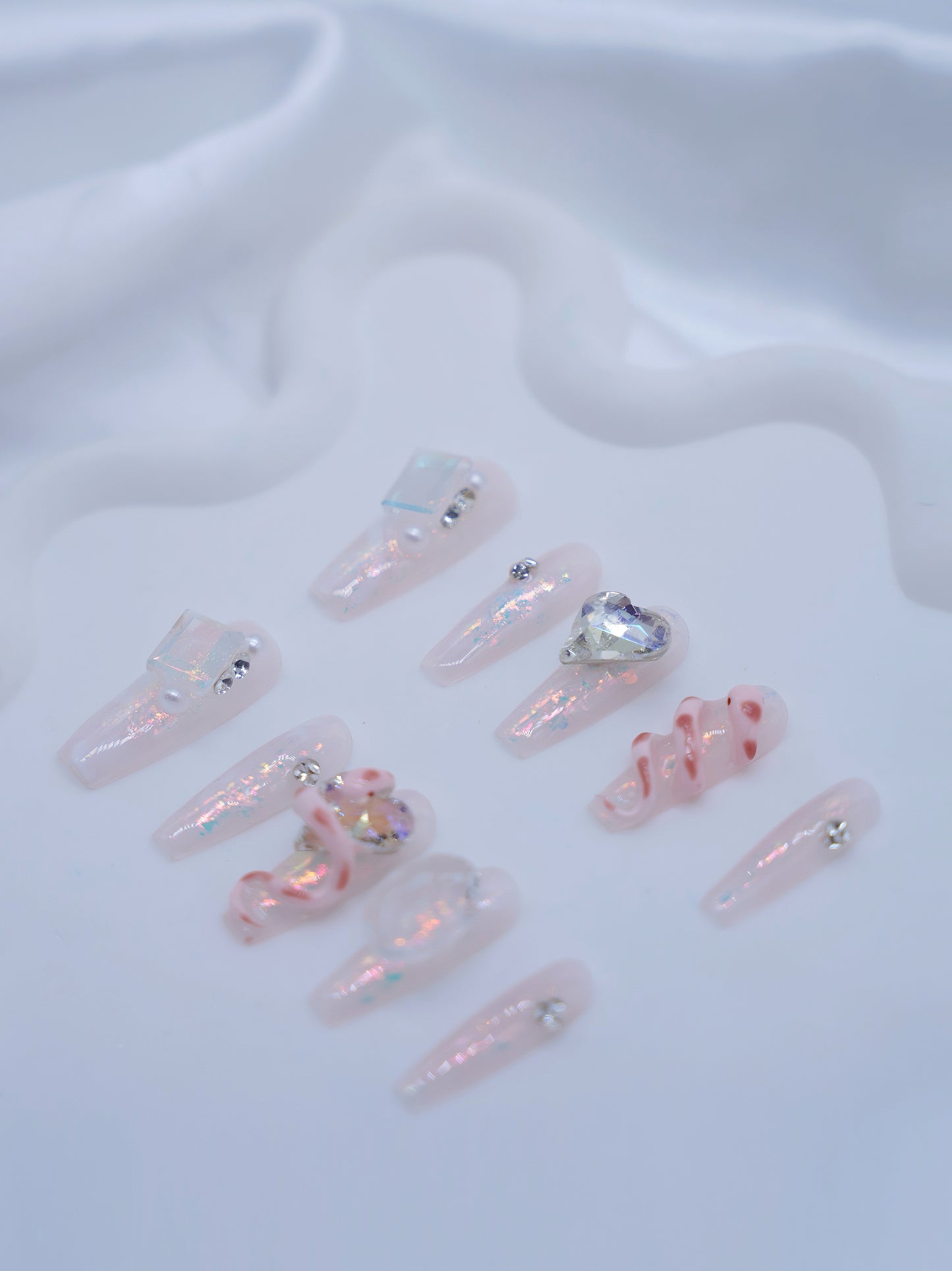 Extra Long Coffin Pink Marshmallow With Diamond & Cute Snake Press On Nails