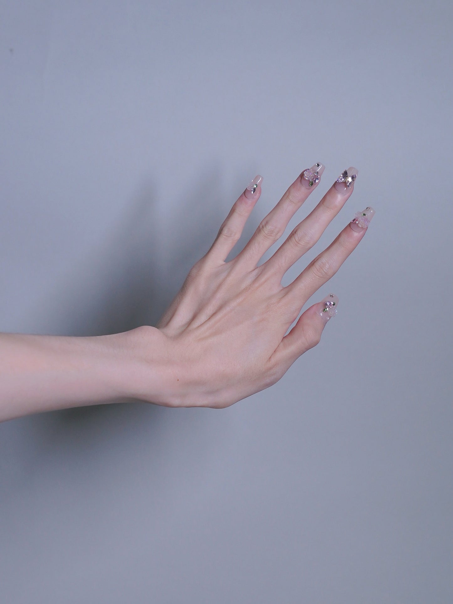 Short Coffin Pink Diamond & Purple Butterfly Press On Nails