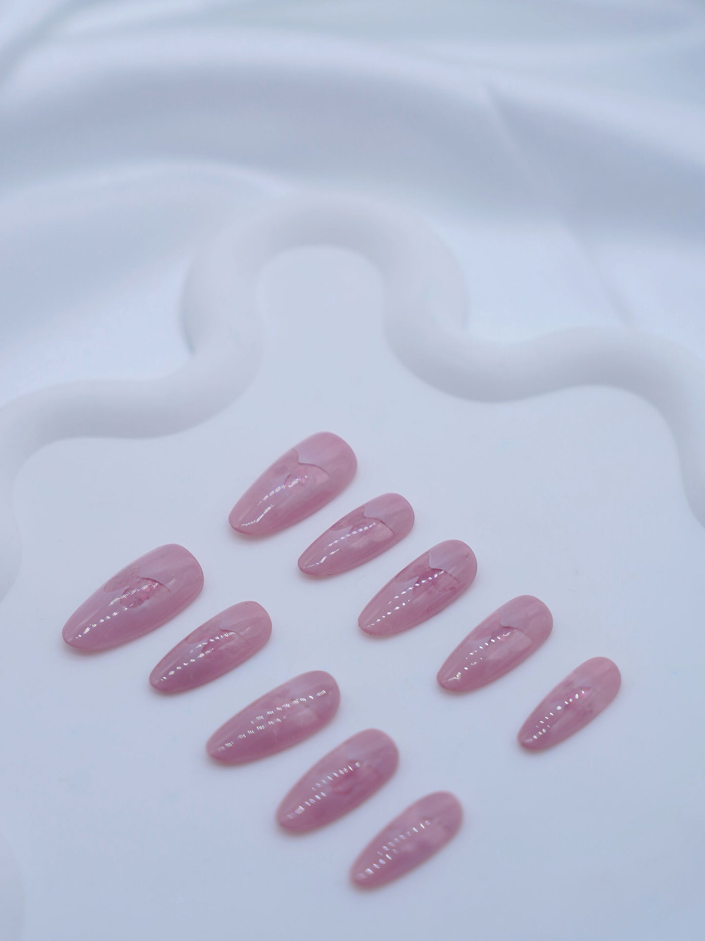 Mid-Long Almond Shiny Pink Butterfly Press On Nails
